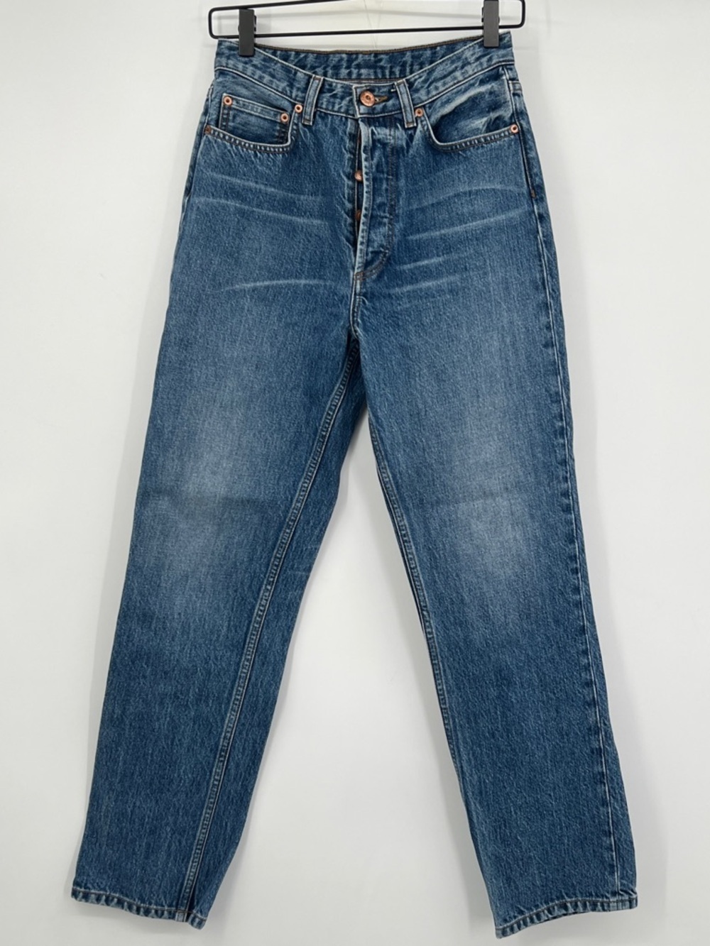 Doen high rise button fly blue denim jeans size 25 vintage like 501 style